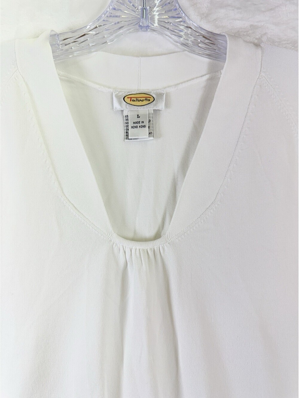 Talbots Sweater Large Short Sleeve White V Neck Womens Vintage